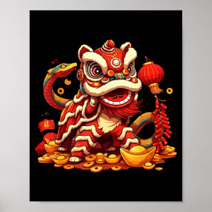 Lustiger Löwe Schlange Chinesisches Neujahr 2025 D Poster