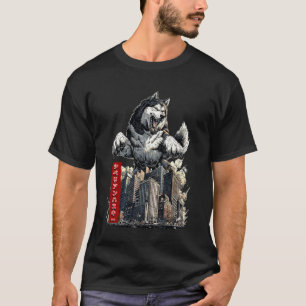 Lustiger Lustiger Sibirischer Husky Hund Kaiju Mon T-Shirt