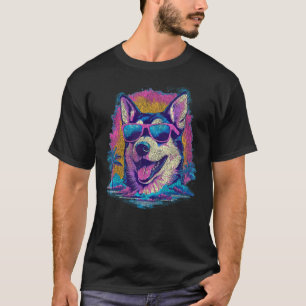 Lustiger Lustiger Sibirischer Husky Hund mit 80er  T-Shirt