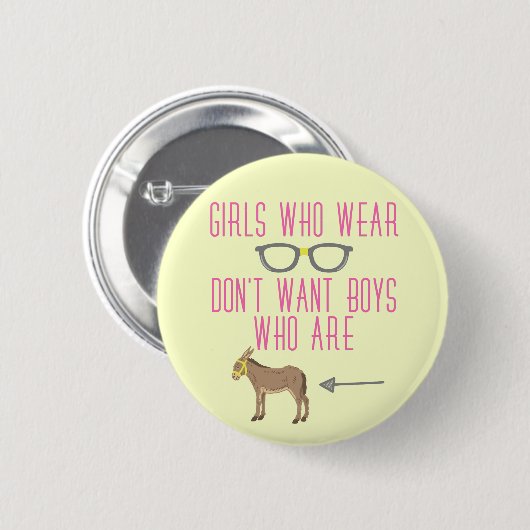 Lustiger Mädchen-Glas-Nerd-Spaß Button (Vorne & Hinten)