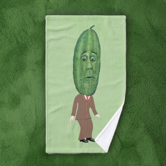 Lustiger Mann Brauner Anzug Große Grüne Gurkenkopf Handtuch
