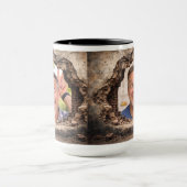 Lustiger Mann, der durch ein Loch schaut, benutzer Tasse (Zentrum)