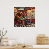 Lustiger Mann und Bär im Retro-Diner Poster (Küche)