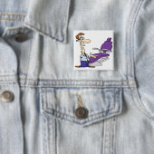 Lustiger männlicher Zahnarzt und violetter Zahnarz Button (Beispiel)