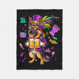 Lustiger Mardi Gras Deutscher Schäferhund trinkt V Fleecedecke