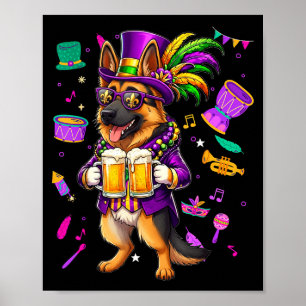 Lustiger Mardi Gras Deutscher Schäferhund trinkt V Poster