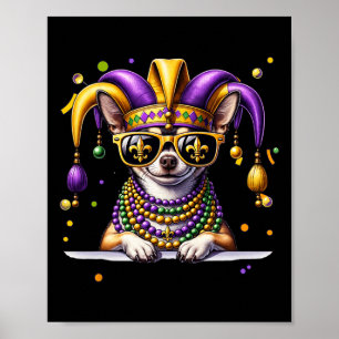 Lustiger Mardi Gras Perlen Chihuahua Hund Festival Poster