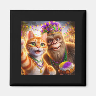 Lustiger Mardi Gras Selfie-Katze Bigfoot Zitat _1  Magnet