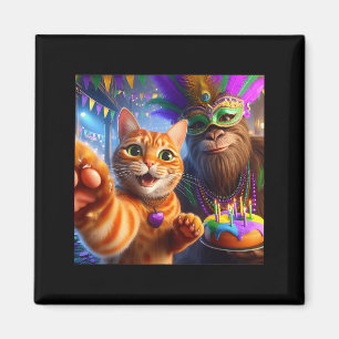 Lustiger Mardi Gras Selfie Katze Bigfoot Zitat _2 Magnet