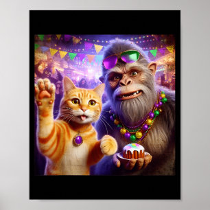 Lustiger Mardi Gras Selfie-Katze Bigfoot Zitat _3 Poster