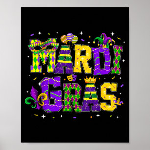 Lustiger Mardi Gras Umzug Outfit Narrenhut Männer Poster