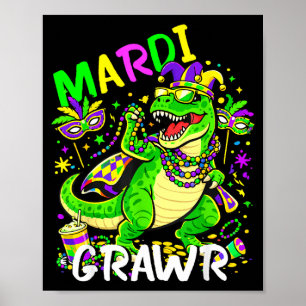 Lustiger Mardi Grawr T-Rex Dino Retro Mardi Gras D Poster