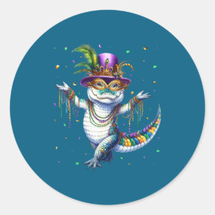 Lustiger Mardigator Mardi Gras Alligator Tanz Karn Runder Aufkleber