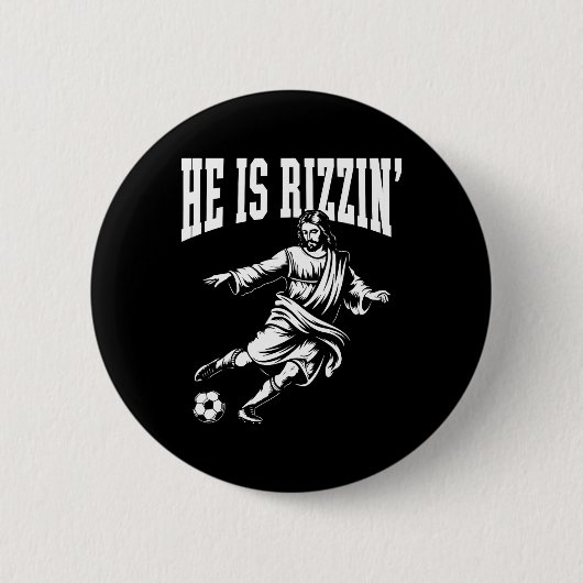 Lustiger Meme Gott Christliches Weihnachten Er ist Button (Vorderseite)
