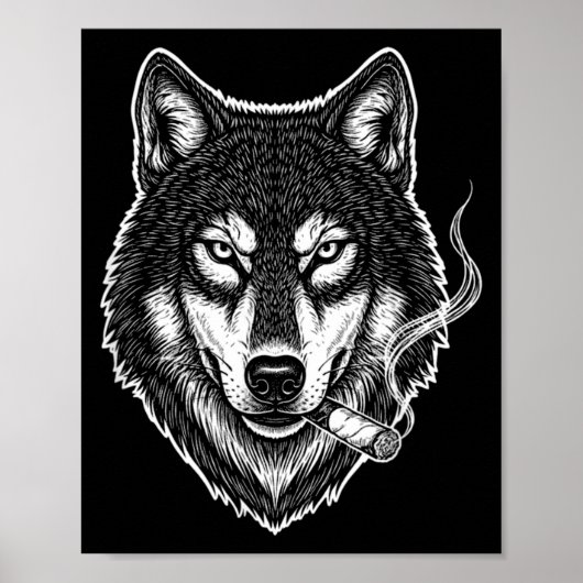 Lustiger Meme mit rauchendem Wolf, Vintage-Zigaret Poster (Vorne)