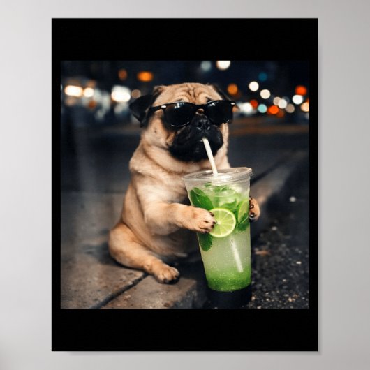 Lustiger Meme-Mops trinkt Mojito-Limette-Minette Poster (Vorne)