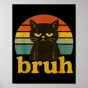 Lustiger Meme-Spruch Bruh Retro-Katze Poster