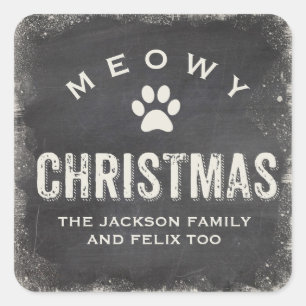 Lustiger Meowy Frohe Weihnachten Katze Pfote Custo Quadratischer Aufkleber