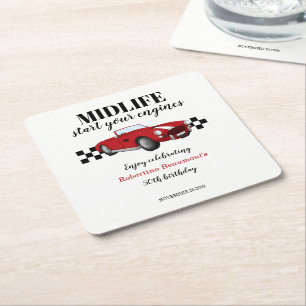 Lustiger Midlife-Vintage-Roter-Auto-50.-Geburtstag Rechteckiger Pappuntersetzer