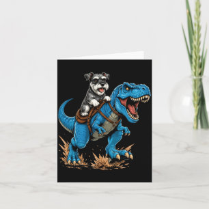 Lustiger Miniaturschnauzer reitet T-Rex-Dinosaurie Karte