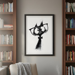 Lustiger minimalistischer whimsicaler Nerd-Katze m Poster
