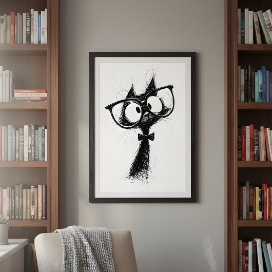 Lustiger minimalistischer whimsicaler Nerd-Katze m Poster