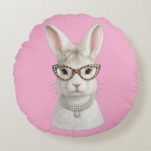 Lustiger Modehase mit Leopardenbrille Rundes Kissen