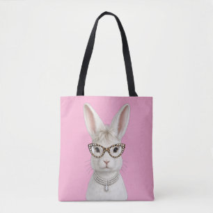 Lustiger Modehase mit Leopardenbrille Tasche