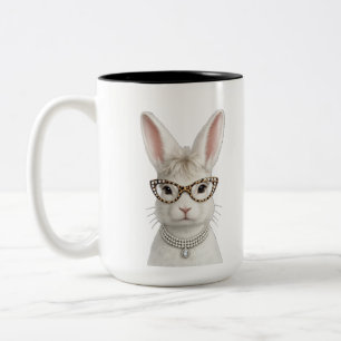 Lustiger Modehase mit Leopardenbrille Zweifarbige Tasse