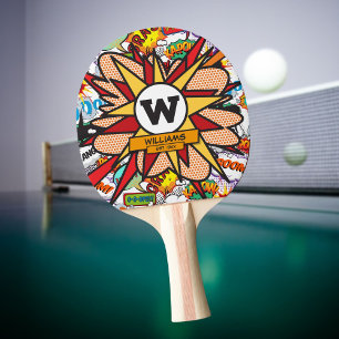 Lustiger moderner Familienname Monogramm Comic-Boo Tischtennis Schläger