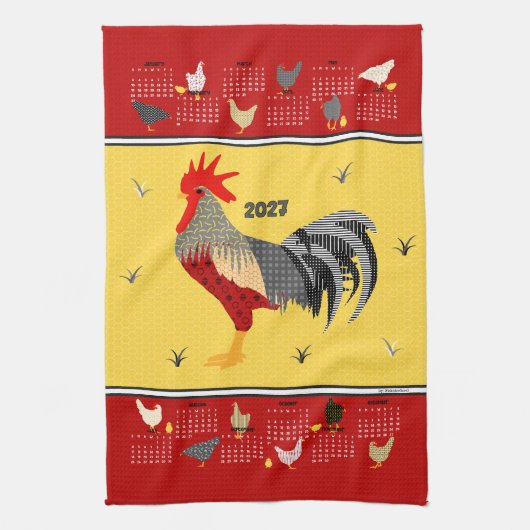 Lustiger moderner Hühnerkalender 2027 Geschirrtuch (Vertikal)