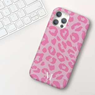 Lustiger moderner rosa Leopardenprint Monogramm iPhone 15 Hülle
