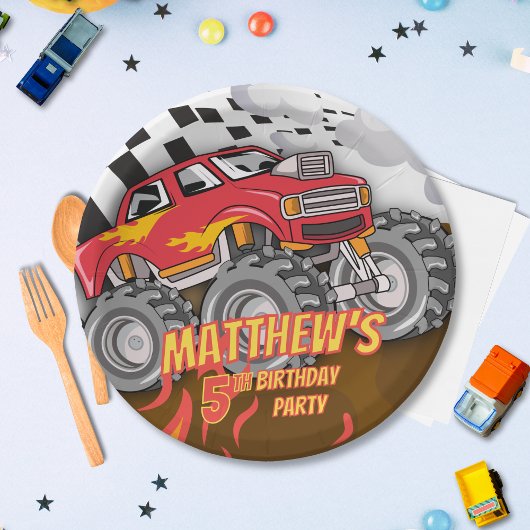 Lustiger Monster Truck Geburtstag Pappteller