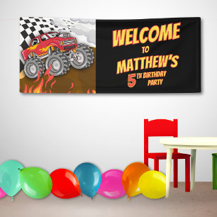 Lustiger Monster Truck Geburtstag Schwarze Willkom Banner
