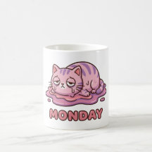 Lustiger Montag-Meltdown-Rosa-Katze-Kaffeetasse