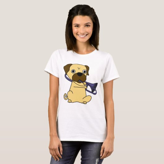 Lustiger Mops-Hund, der Trombone spielt T-Shirt (Vorne ganz)