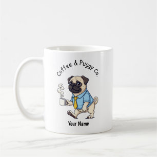 Lustiger Mops-Hund im Geschäftsanzug Kaffee  Kaffeetasse