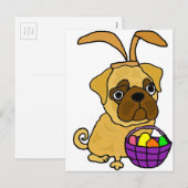 Lustiger Mops-Hund mit den Osterhasen-Ohren Feiertagspostkarte (Vorne/Hinten)