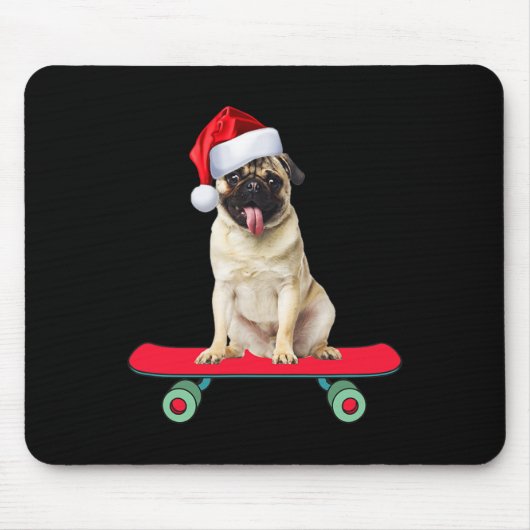 Lustiger Mops-Hund Skateboard fahrender Weihnachts Mousepad (Vorne)
