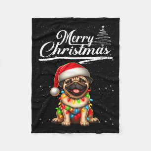 Lustiger Mops-Hund Weihnachtslichter Santa-Hut Zuc Fleecedecke