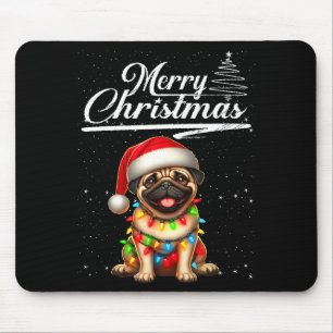 Lustiger Mops-Hund Weihnachtslichter Santa-Hut Zuc Mousepad