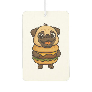 Lustiger Mops mit Hamburger Cheeseburger mythisch  Autolufterfrischer