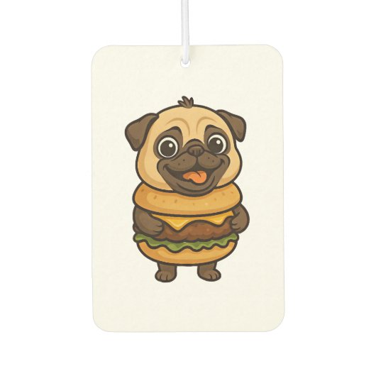 Lustiger Mops mit Hamburger Cheeseburger mythisch Autolufterfrischer (Vorderseite)