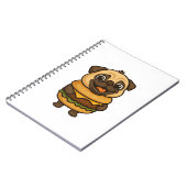 Lustiger Mops mit Hamburger Cheeseburger mythisch Notizblock (Linke Seite)