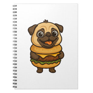 Lustiger Mops mit Hamburger Cheeseburger mythisch Notizblock