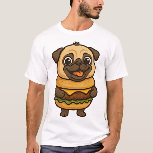 Lustiger Mops mit Hamburger Cheeseburger mythisch T-Shirt (Vorderseite)