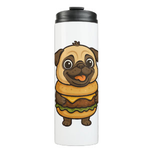 Lustiger Mops mit Hamburger Cheeseburger mythisch Thermosbecher