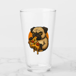 Lustiger Mops mit Pizza italienisches Essen Cartoo Glas