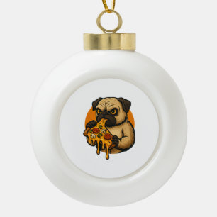Lustiger Mops mit Pizza italienisches Essen Cartoo Keramik Kugel-Ornament