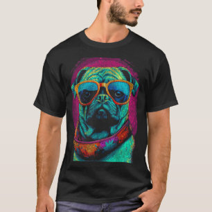 Lustiger Mops mit Sonnenbrille Pop Art im Vintage- T-Shirt